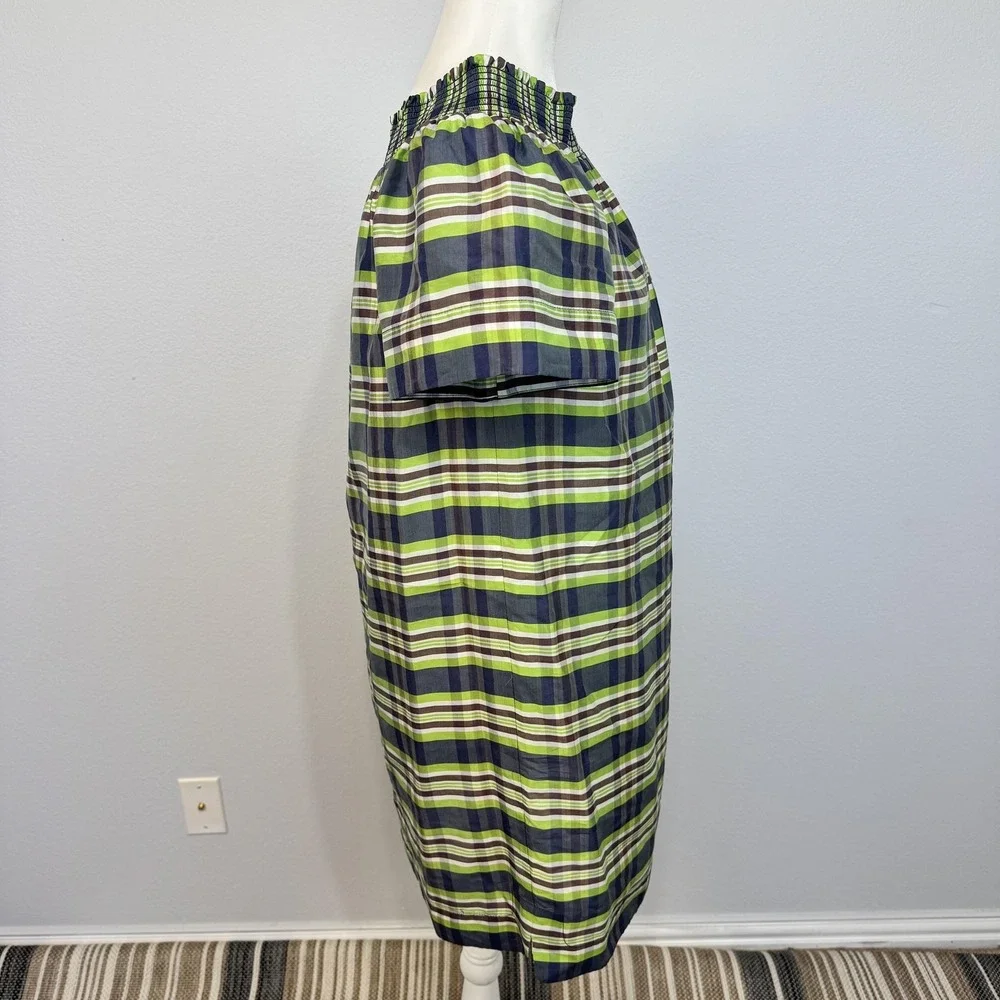 J.Crew Dress Women's Size 2 Green Plaid Off Shoulder Yarn Dyed Silk Shift - Picture 10 of 16